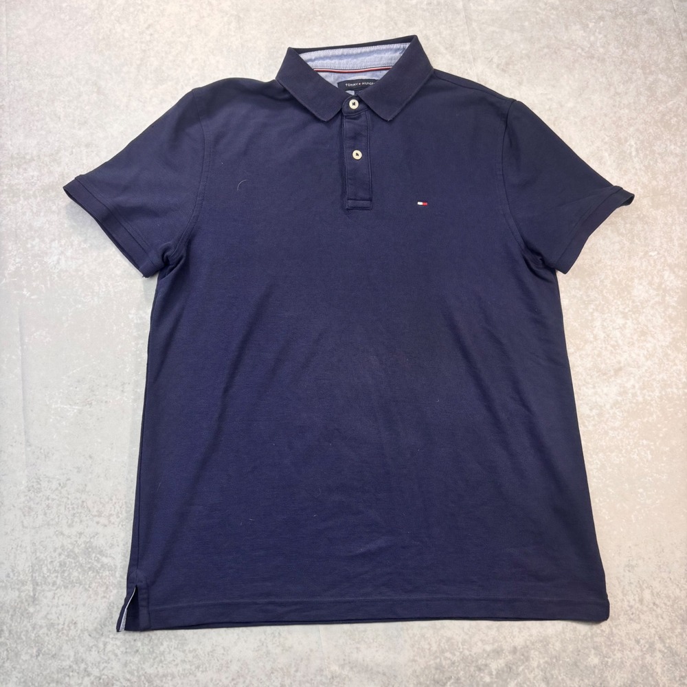 Tommy Hilfiger Custom Fit Navy Blue Polo Shirt Mens Medium Preppy Classic Logo